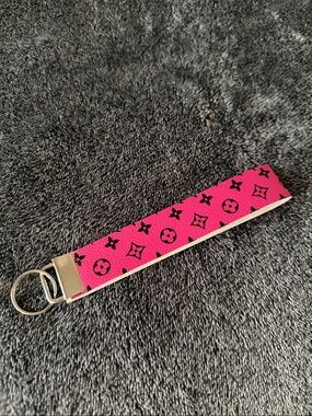 Designer-Style Pink Logo Wristlet Keychain